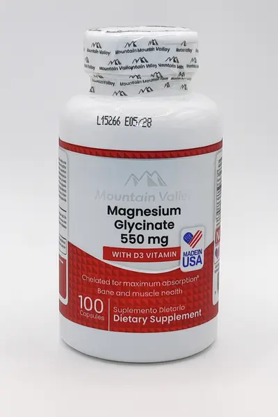 Glicinato de Magnesio con Vitamin D3 550 mg 100 Capsulas Mountain Valley
